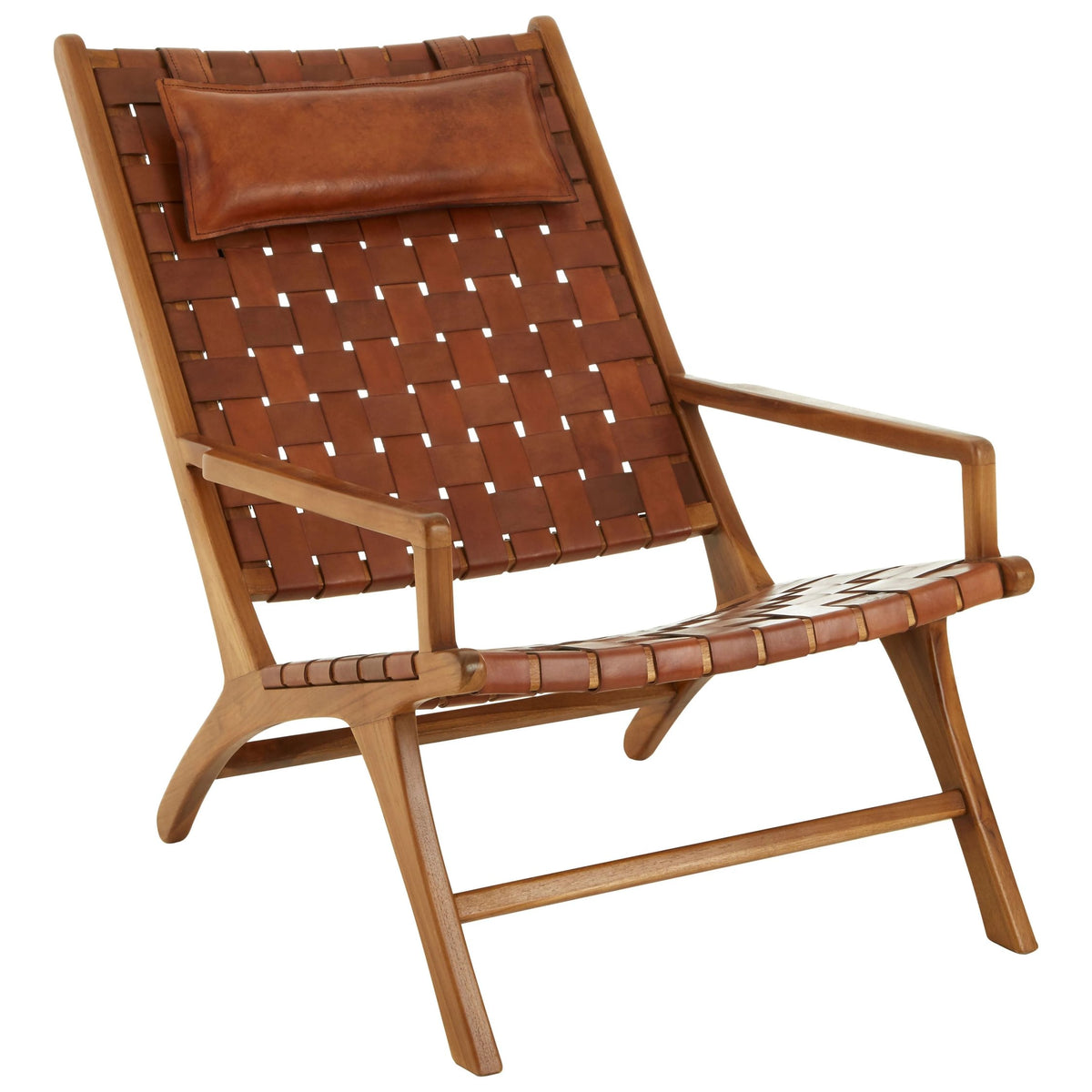Seville Brown Woven Leather and Teak Wood Chair
