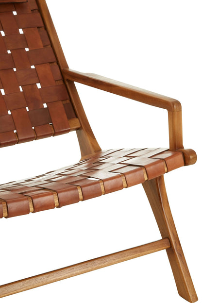 Seville Brown Woven Leather and Teak Wood Chair