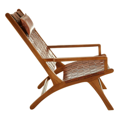 Seville Brown Woven Leather and Teak Wood Chair