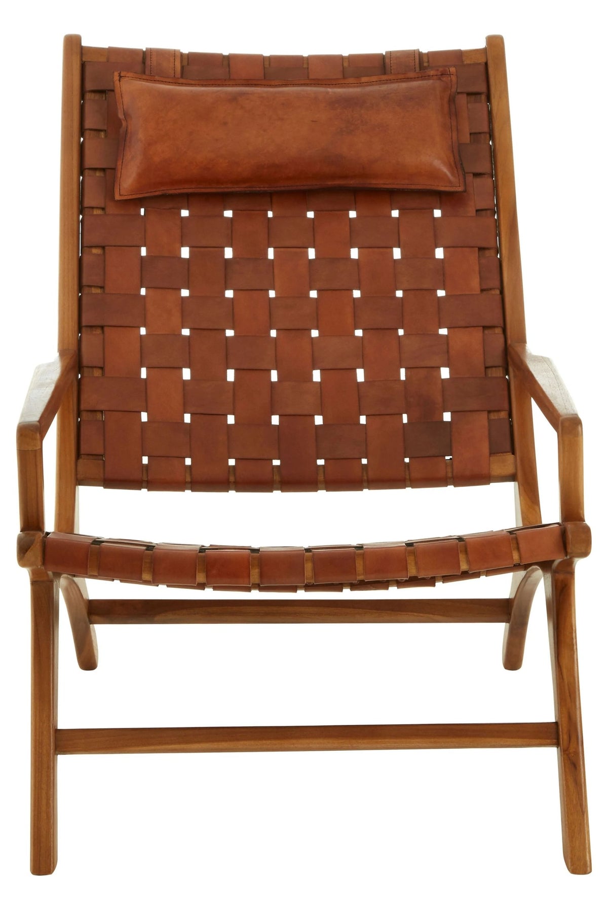 Seville Brown Woven Leather and Teak Wood Chair