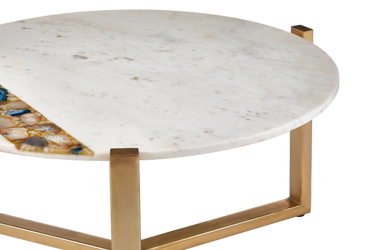 Lichfield White Marble with Agate Round Coffee Table 