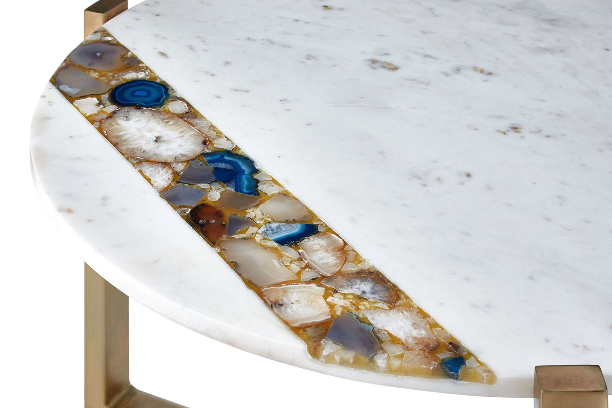 Lichfield White Marble with Agate Round Coffee Table 