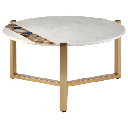 Lichfield White Marble with Agate Round Coffee Table 