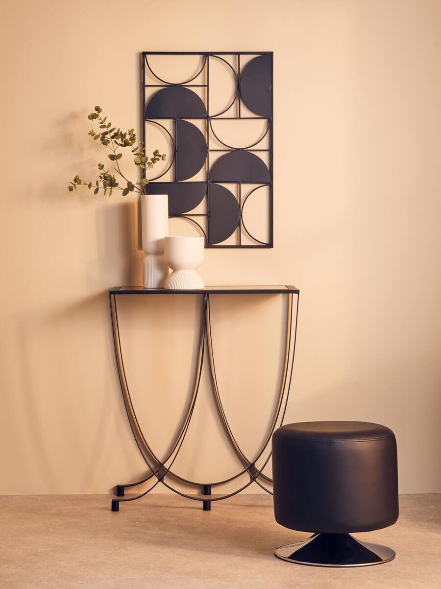 Bath Black Console Table with Grey Glass Top