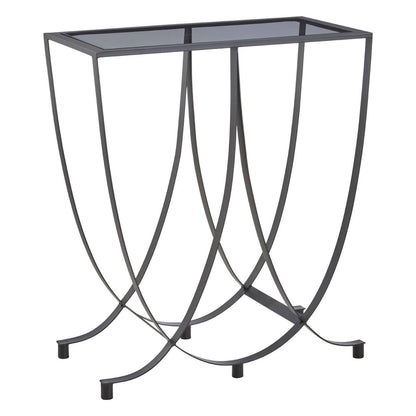 Bath Black Console Table with Grey Glass Top