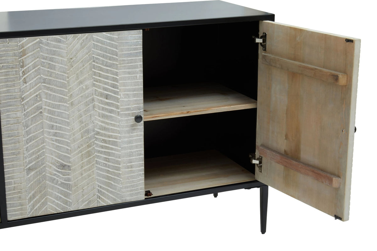 Chester Grey Wash Recycled Pine Wood 4 Door Sideboard