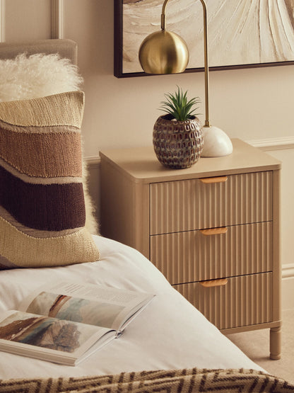 Savoy Reed Detail Taupe Three Drawer Wooden Chest
