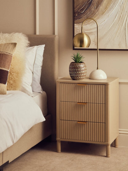 Savoy Reed Detail Taupe Three Drawer Wooden Chest