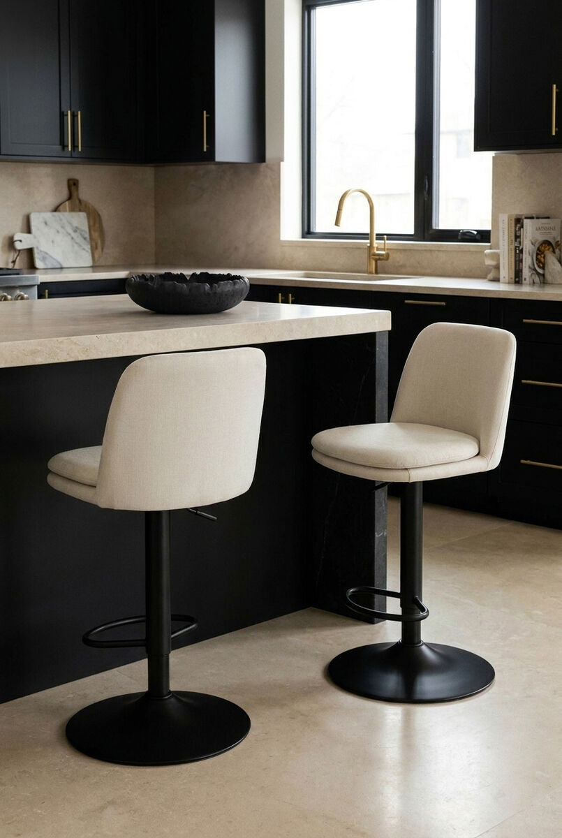 Chichester Set of 2 Textured Fabric Cushioned Bar Chairs 