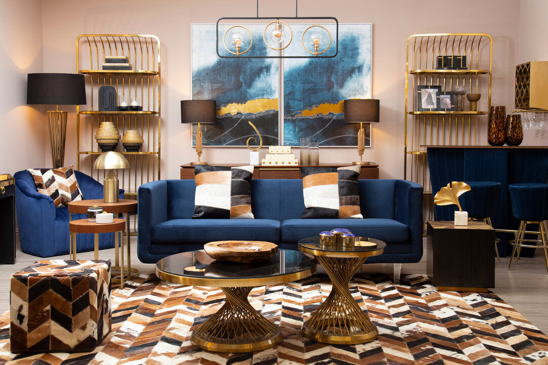Deep Blue Velvet Armchair in a styled room