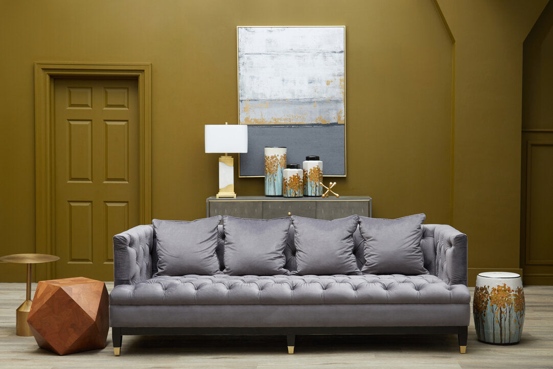 3 Seat Viola Pirate Grey Fabric Sofa in a styled room