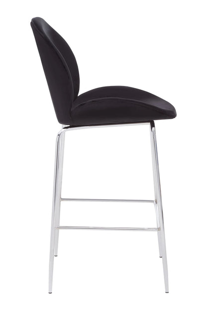 Devon Black Velvet Bar Chair with Chrome Frame